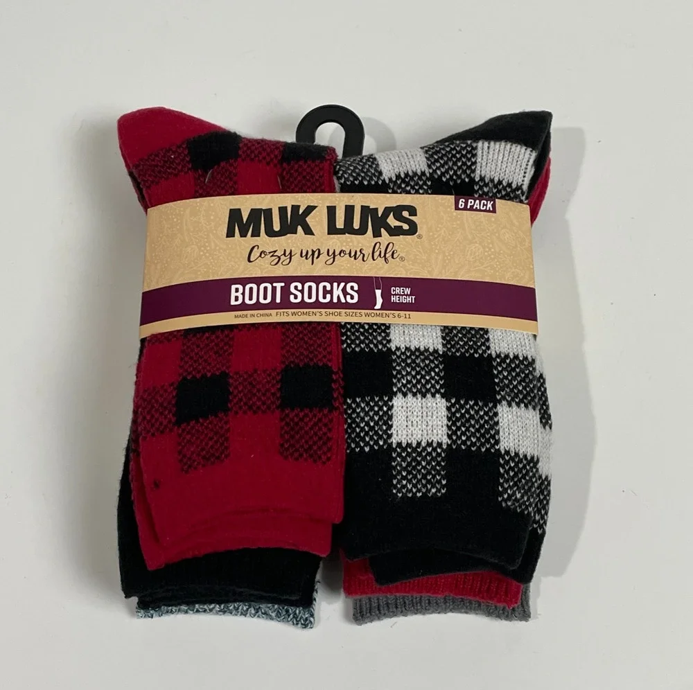 Muk Luks Women's Fluffly Dream Cozy Crew Boot Socks 6 Pack Size 6-11